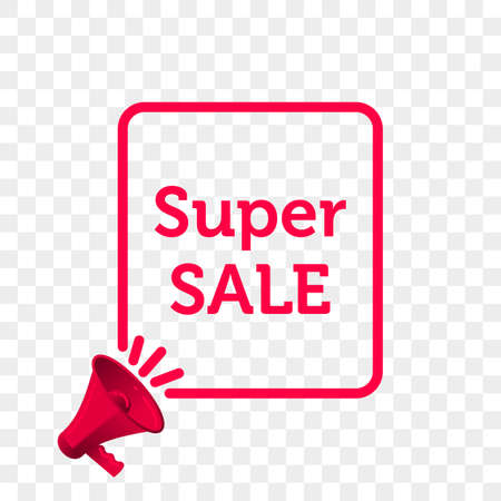Super Sale message quote in megaphone badge isolated on transparent background.のイラスト素材
