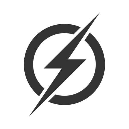 Power lightning logo icon. Vector electric fast thunder bolt symbol isolated on transparent backgroundのイラスト素材