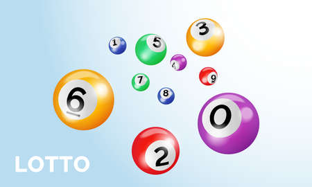 Bingo lotto balls with numbers for keno lottery gamble game vector poster template on white blue backgroundのイラスト素材