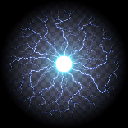 Blue electric flash lightning or electricity light bolt circle on black transparent backgroundのイラスト素材
