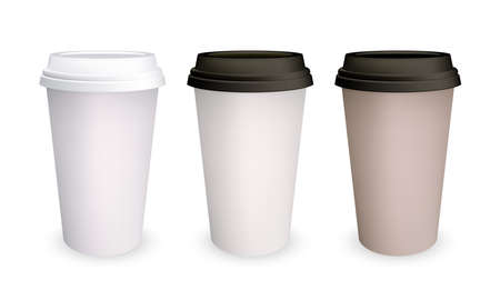 Coffee cup mockup vector 3D isolated models set of paper and plastic lidのイラスト素材
