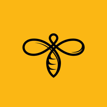 Bee on yellow honey background. Vector isolated bee icon for beekeeping product label designのイラスト素材