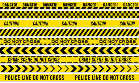 Black and yellow stripes vector police tape for do not cross, or danger caution and crime scene lineのイラスト素材