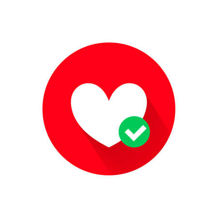 Heart and green tick vector icon for health and heart medical checkup or checkmark symbolのイラスト素材