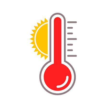Thermometer vector icon with sun heat temperature scale for summer weatherのイラスト素材