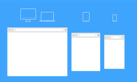 Open internet browser window of computer laptop, mobile phone or smartphone and tablet. Vector flat blank template of browser interfaceのイラスト素材