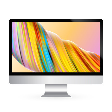 Computer display model mockup template with vector paint colors background on screen monitor