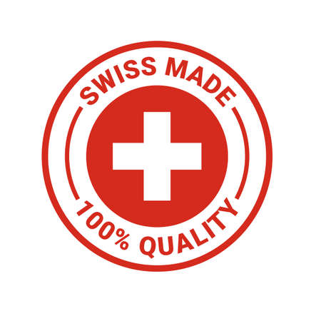 Swiss made seal logo. Vector 100 percent premium Switzerland quality badge icon with Swiss flagのイラスト素材