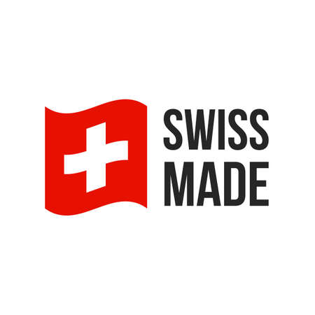 Swiss made icon with Switzerland flag. Vector logo or premium quality warranty label for Swiss made product package designのイラスト素材