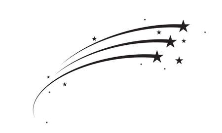 Star trail comet trace black lines on white background. Vector shooting stars or firework icon for Christmas or New Year celebration designのイラスト素材