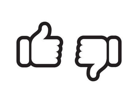 Thumb up and down vector web icons. Vector thin line symbols for positive or negative feedback, like and unlike or dislike review signsのイラスト素材