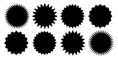 Promo sale sticker of starburst or sunburst icon. Vector black star price tag or quality mark badge for blank label template designのイラスト素材