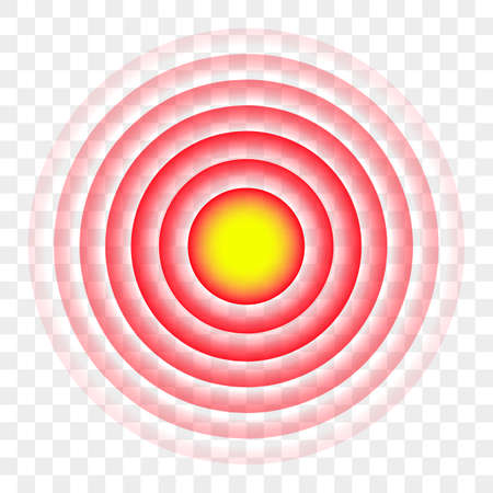 Pain red circle icon. Vector isolated pain circle symbol for painkiller medicine pill and ache package logo designのイラスト素材