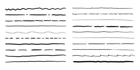 Hand drawn doodle line borders set. Vector pencil scribble sketch pattern for frames designのイラスト素材