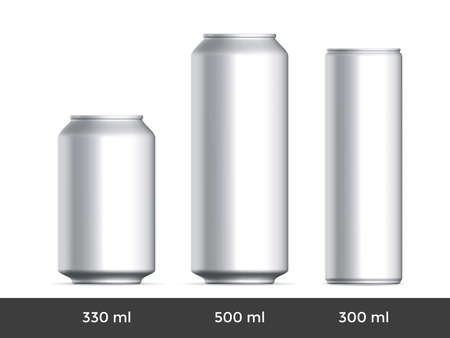 3D can mockup. Vector aluminium beer and slim soda can blank templateのイラスト素材