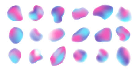 Gradient neon blue and pink liquid color abstract shapes. Vector holographic color paint texture background with  smear or iridescent blur effectのイラスト素材