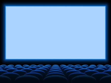 Movie cinema screen vector background template with empty blue seat chairsのイラスト素材