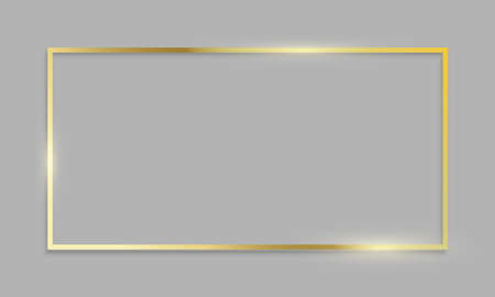 Golden frame shiny border on transparent background. Vector realistic gold texture frameのイラスト素材