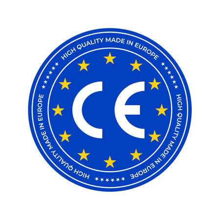 CE marking label or European Conformity certification mark. Vector EU high quality certificate seal and starsのイラスト素材