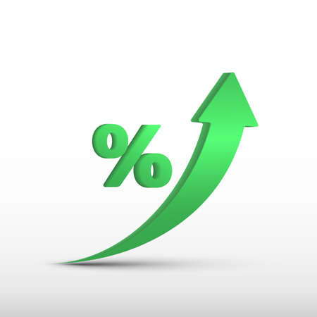 GDP high growth, green arrow up and percent icon. Vector GDP increase, business profit symbolのイラスト素材