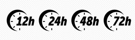 12, 24, 48 and 72 hours clock arrow vector icons. Delivery service, online deal remaining time web site symbolsのイラスト素材