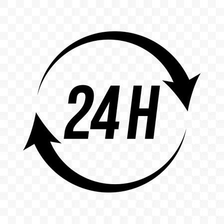 24 hours round clock arrow vector icon. Customer support, delivery and open store, 24H signのイラスト素材