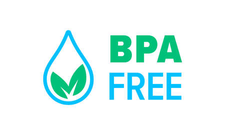 BPA free vector icon, Safe food package stamp. Healthy BPA free check mark leaf and drop sealのイラスト素材