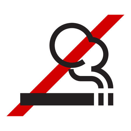 No smoking vector icon, cigarette and red crossed line. Smoking forbidden, kein rauchen or rauchverbot, no fumar, ne pas fumer warning signのイラスト素材