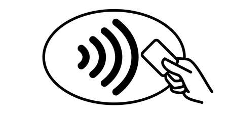 Contactless payment vector icon. Credit card and hand, wireless NFC pay wave and contactless pay passのイラスト素材