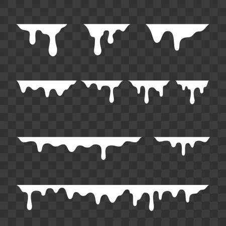 White melt drips, milk or liquid paint drops. Vector graffiti drip splatter splash or yogurt syrup leak drop bordersのイラスト素材