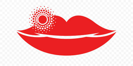 Lips herpes cold sore inflammation vector icon. Labial Herpes simplex infection symbol for medicine treatment or herpes treatment lipstick packageのイラスト素材