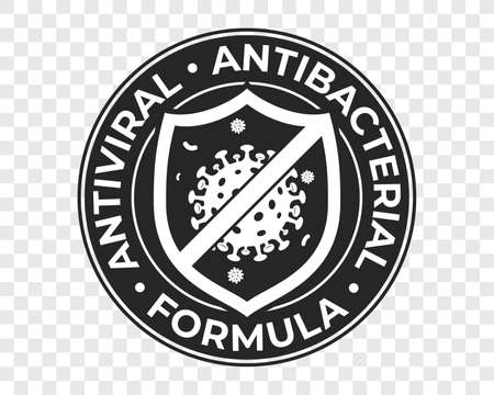 Antibacterial hand gel icon, anti bacterial formula shield and virus vector  . Antiseptic hand wash, antibacterial alcohol sanitizer, Covid coronavirus clean hygiene medical protection shield labelのイラスト素材