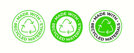 Recycling icon, made of recycled material package sign, vector. Recycling plastic bag or biodegradable and eco safe and bio recyclable package stampのイラスト素材