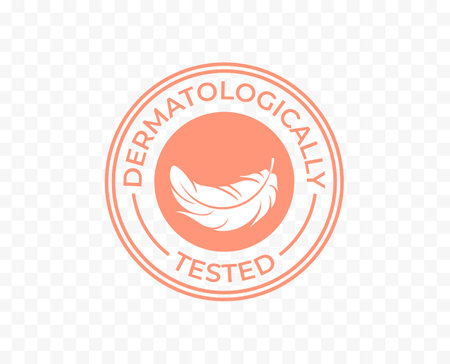 Dermatologically tested icon, moisturizer cosmetics and hypoallergenic products logo tag, dermatology clinically approved stamp for skincare soap and sanitizerのイラスト素材