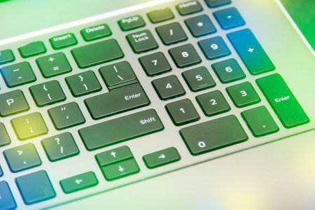 Close-up shot of a keyboard in an open laptop. freelancer starts work via the Internet.の写真素材