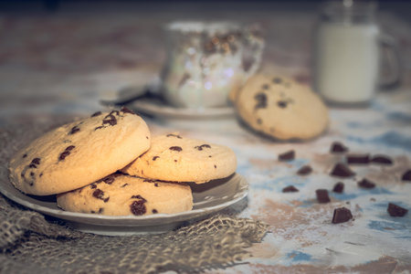 breakfast with delicious sweet cake with chocolate chips Scottish style