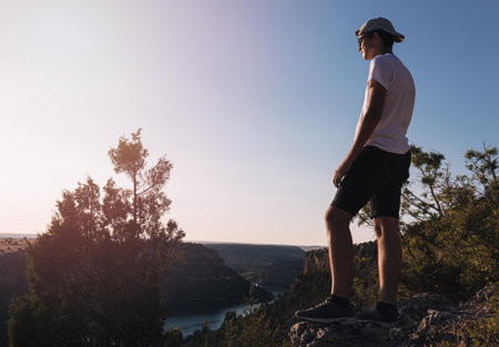 young teenager located at the top of the mountain of Parque Natural del CaÃ±on del RÃ­o...