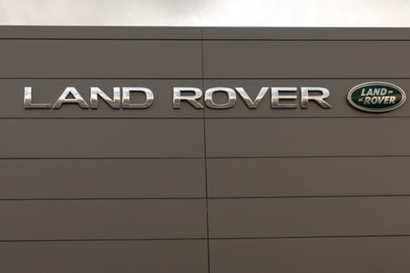 Burgos, SPAIN - December 06, 2020: Logo of the Land Rover dealership which is a British multinational car manufacturer based in Coventry in Englandのeditorial素材