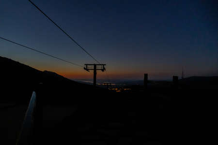 detail of the ski slope horizon at sunriseの写真素材