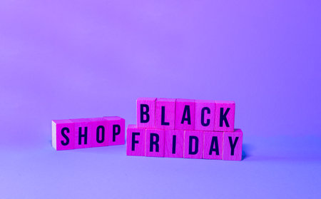 sign with wooden lettering indicating Black Frideys bargain Black Frideys Shopの写真素材