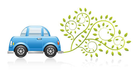 A clean and glossy illustration depicting an eco-friendly car concept のイラスト素材