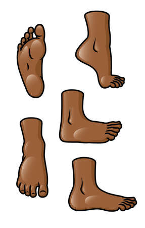 A set of 5 different cartoon feet in various poses のイラスト素材