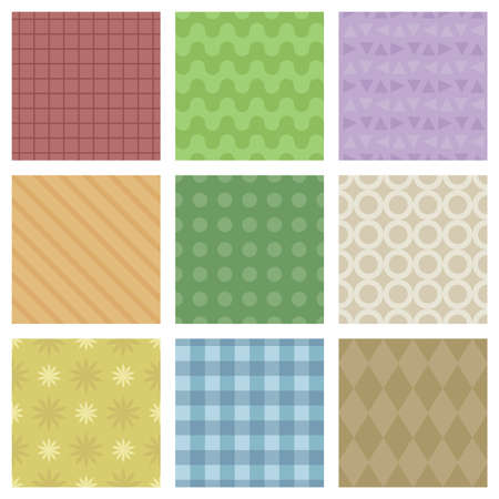 A set of 9 pastel colored seamless patterns のイラスト素材
