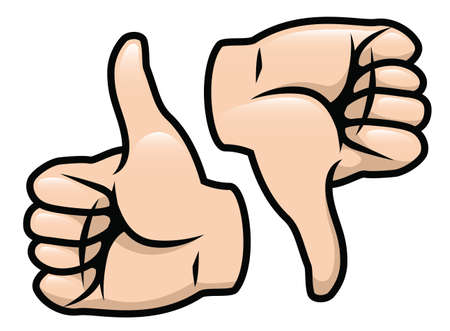 A cartoon vector drawing of a thumbs up and a thumbs down のイラスト素材