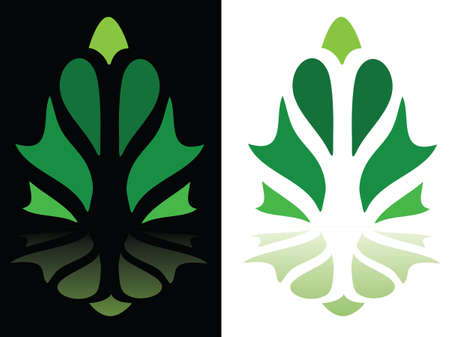 An abstract leaf-shaped graphic shown on a white and black background のイラスト素材