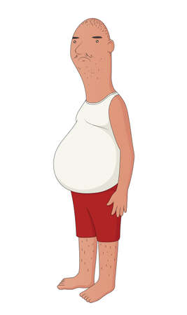 Illustration of an unhealthy middle aged man with a beer belly のイラスト素材