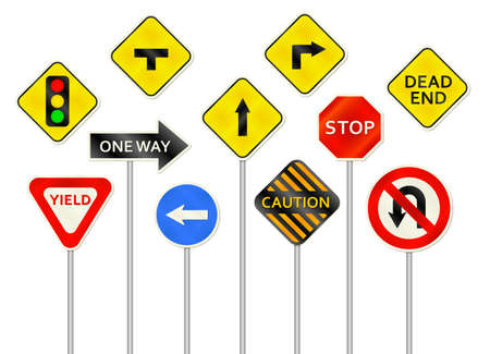 A collection of various realistic roadsign illustrations のイラスト素材