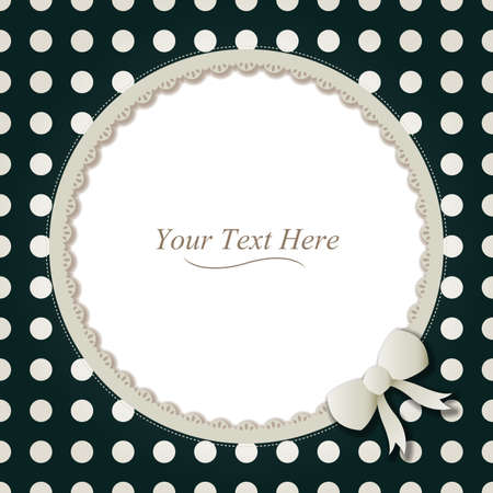 A cute black and white polka dot frame accented with a small white bow and lace のイラスト素材