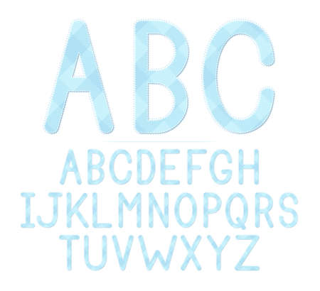 A blue plaid baby shower themed font set のイラスト素材