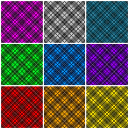 A collection of 9 different colored plaid backgrounds  Seamlessly repeatable のイラスト素材